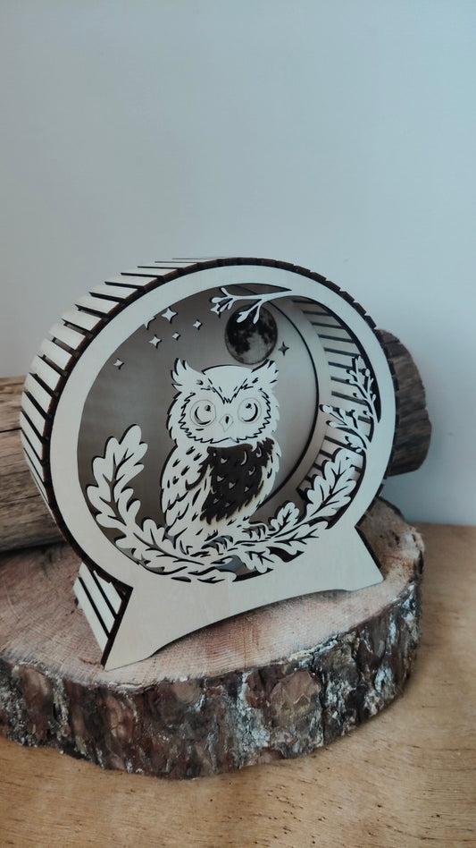 Lampe Chouette en Bois Lumineuse – Décoration Nature