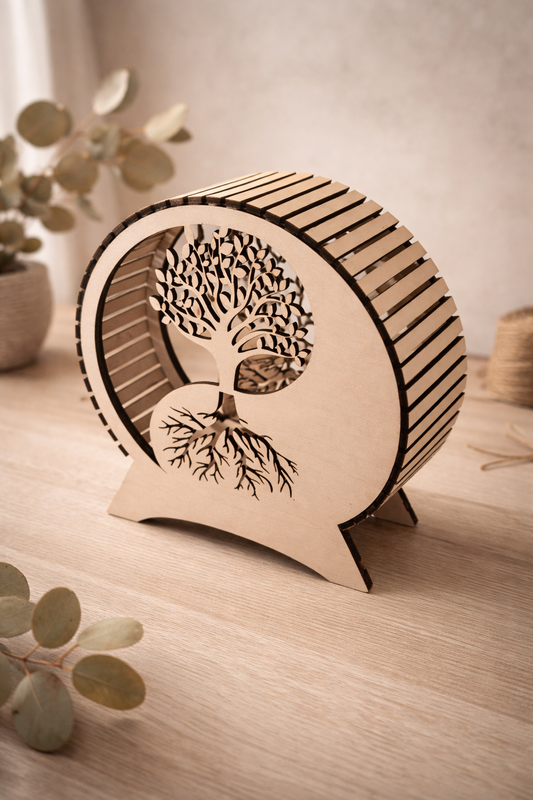Lampe décorative en bois – Arbre de vie sculpté