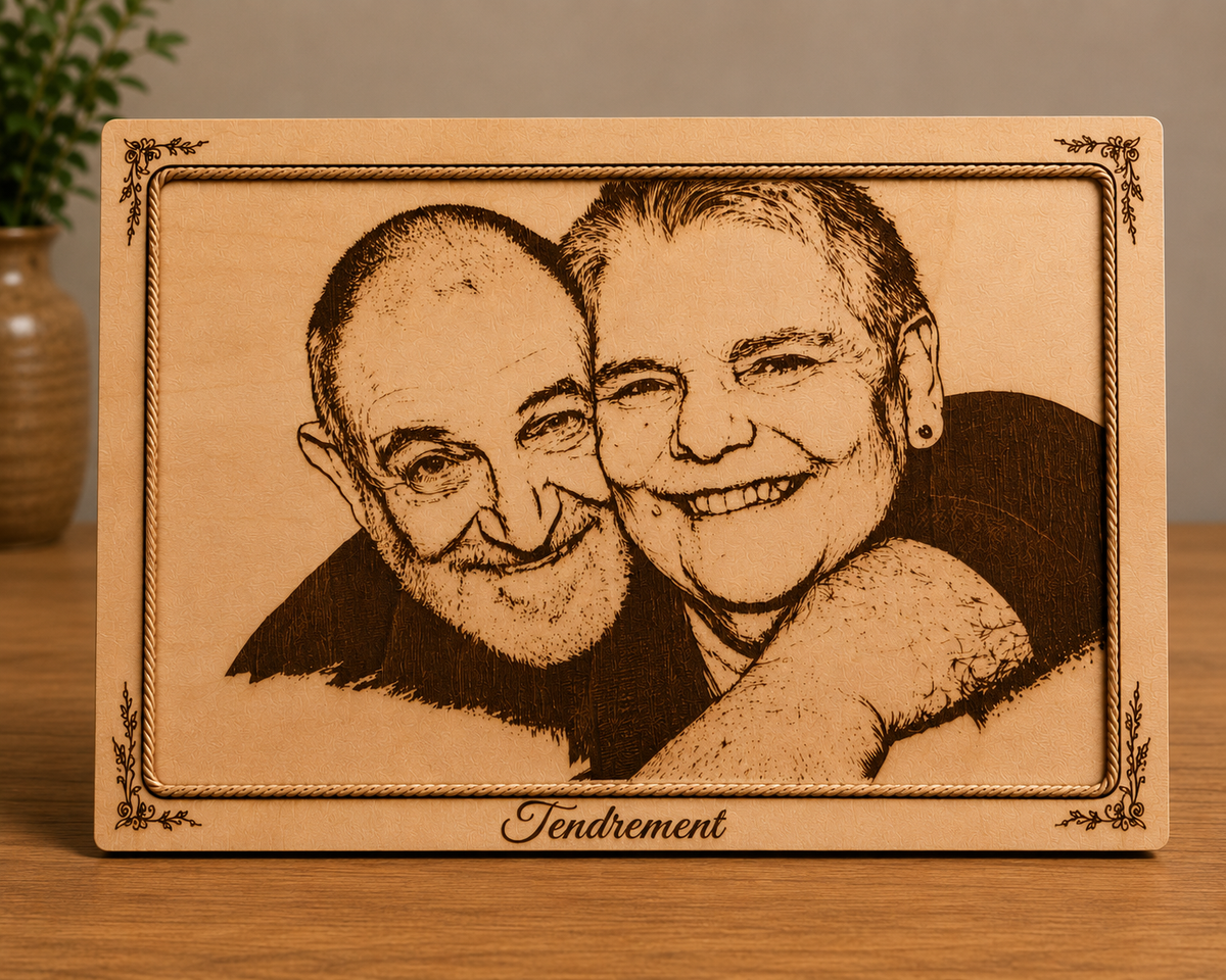 Portrait personnalisé gravé sur bois