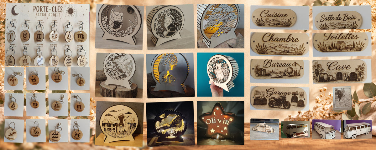 Créations Crealaz en bois : lampes, portraits et objets personnalisés