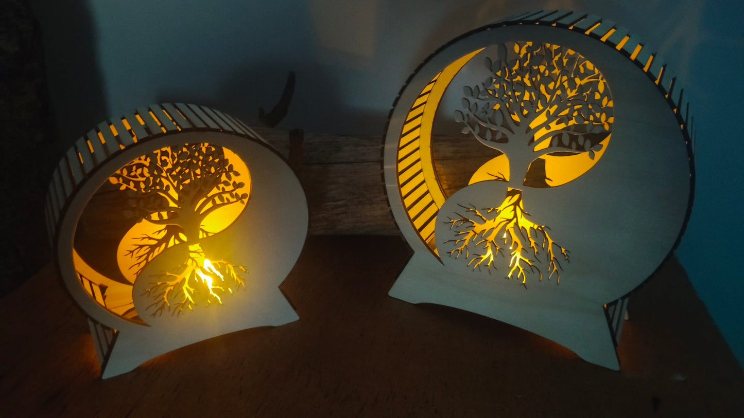 Lampe arbre de vie en bois allumée – décoration artisanale fabriquée en France Crealaz